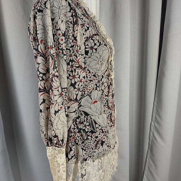 213 by Michelle Kim Multicolor Long Lace Sleeve Victorian Inspired Blouse Sz S - Picture 8 of 15